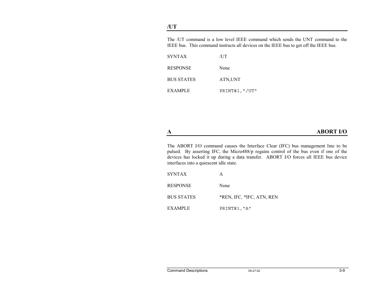 A - abort i/o | Measurement Computing Micro488/p User Manual | Page 27 / 44