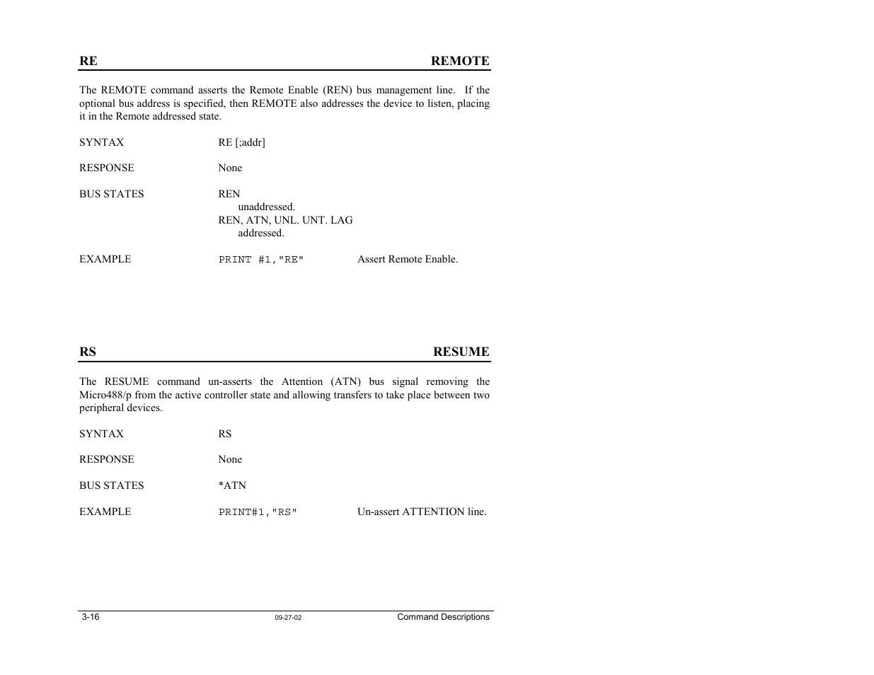 Re - remote, Rs - resume | Measurement Computing Micro488/p User Manual | Page 34 / 44