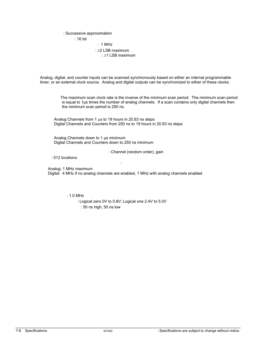 A/d specifications, Input sequencer, External acquisition scan clock input | Measurement Computing Personal Daq/3000 Series User Manual | Page 72 / 86