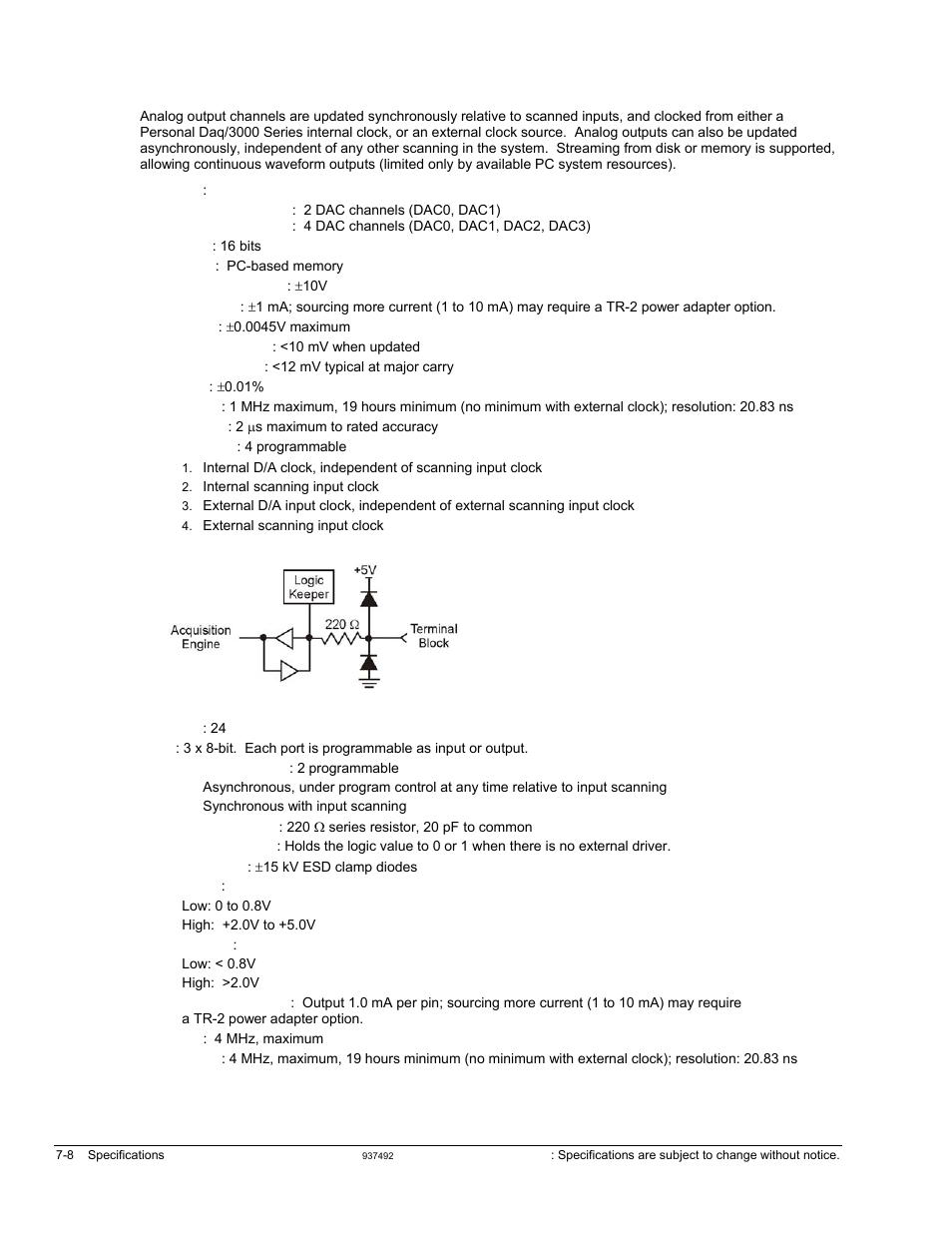 Analog outputs, Digital i/o | Measurement Computing Personal Daq/3000 Series User Manual | Page 74 / 86