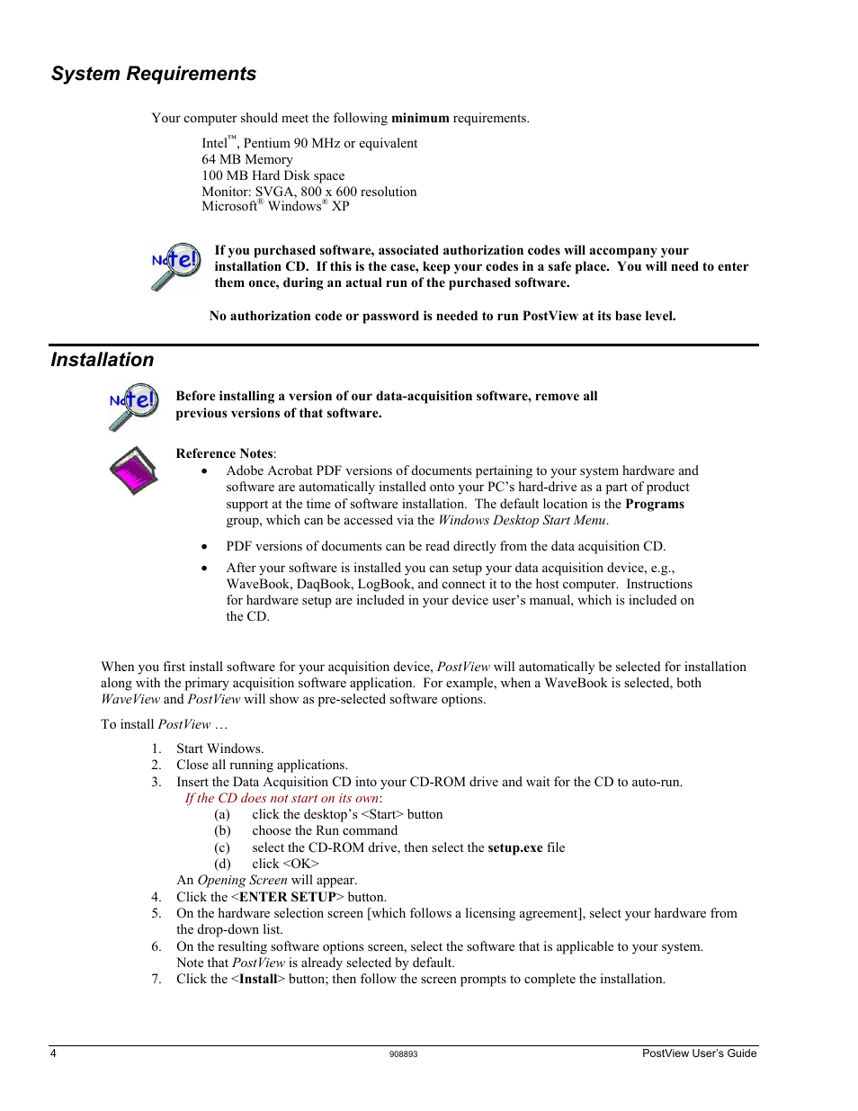 System requirements, Installation, System requirements …… 4 installation ……4 | Measurement Computing PostView User Manual | Page 4 / 10