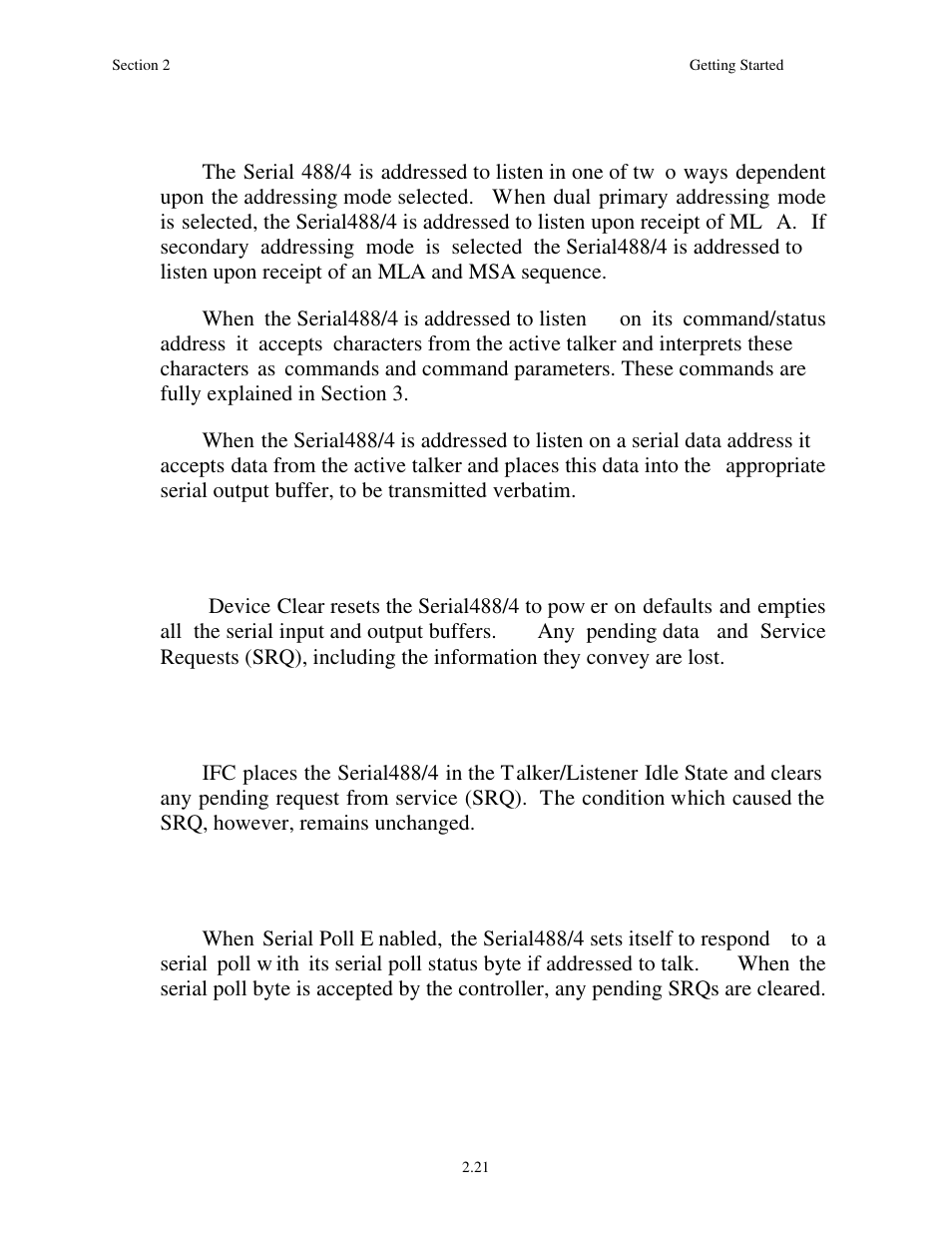 3 device clear (dcl and sdc), 4 interface clear (ifc), 5 serial poll enable (spe) | Measurement Computing Serial488/4 User Manual | Page 33 / 91