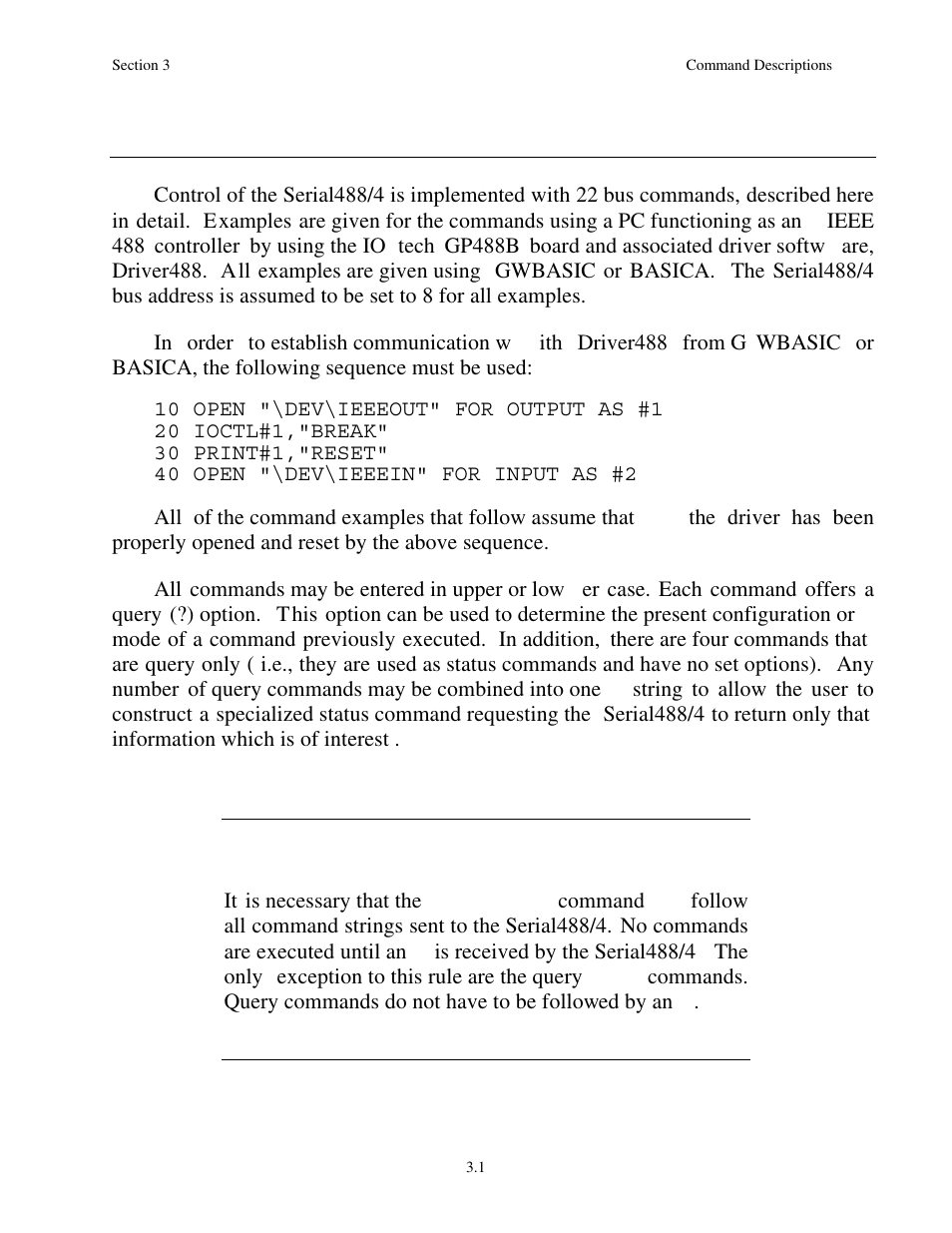 3 - command descriptions, Command descriptions | Measurement Computing Serial488/4 User Manual | Page 40 / 91