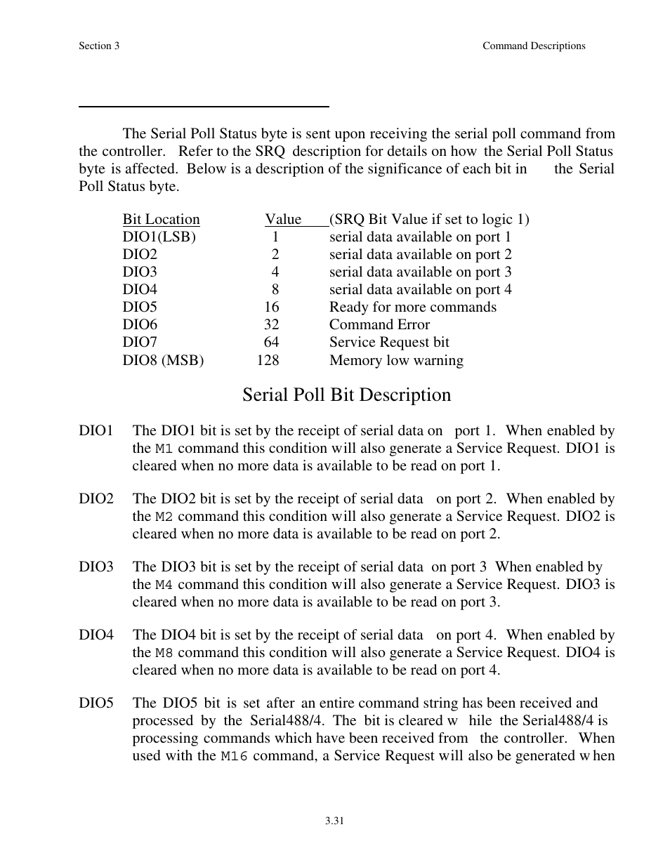 Serial poll status byte, Serial poll bit description | Measurement Computing Serial488/4 User Manual | Page 70 / 91