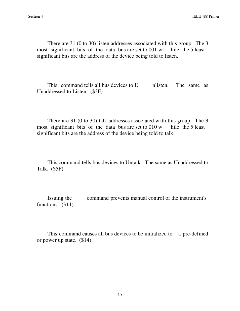 2 listen address group, 3 unlisten, 4 talk address group | 5 untalk, 6 local lockout, 7 device clear | Measurement Computing Serial488/4 User Manual | Page 79 / 91
