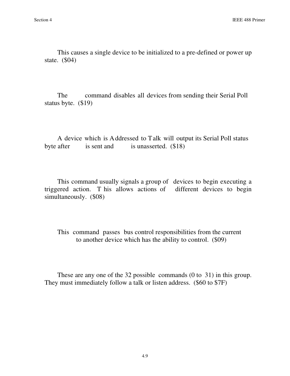8 selected device clear, 9 serial poll disable, 10 serial poll enable | 11 group execute trigger, 12 take control, 13 secondary command group | Measurement Computing Serial488/4 User Manual | Page 80 / 91