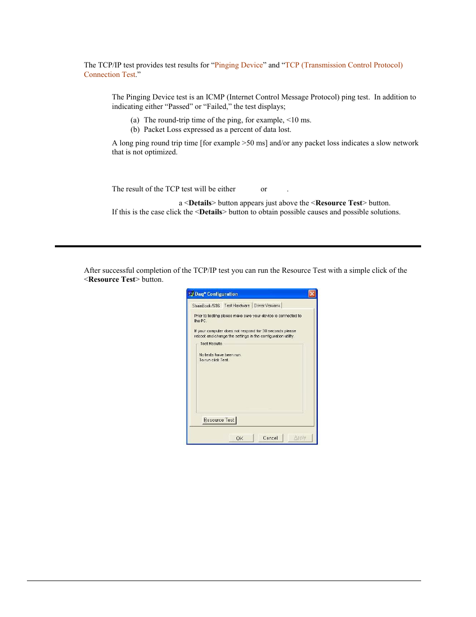 How to run the resource tests | Measurement Computing StrainBook/616 User Manual | Page 140 / 146