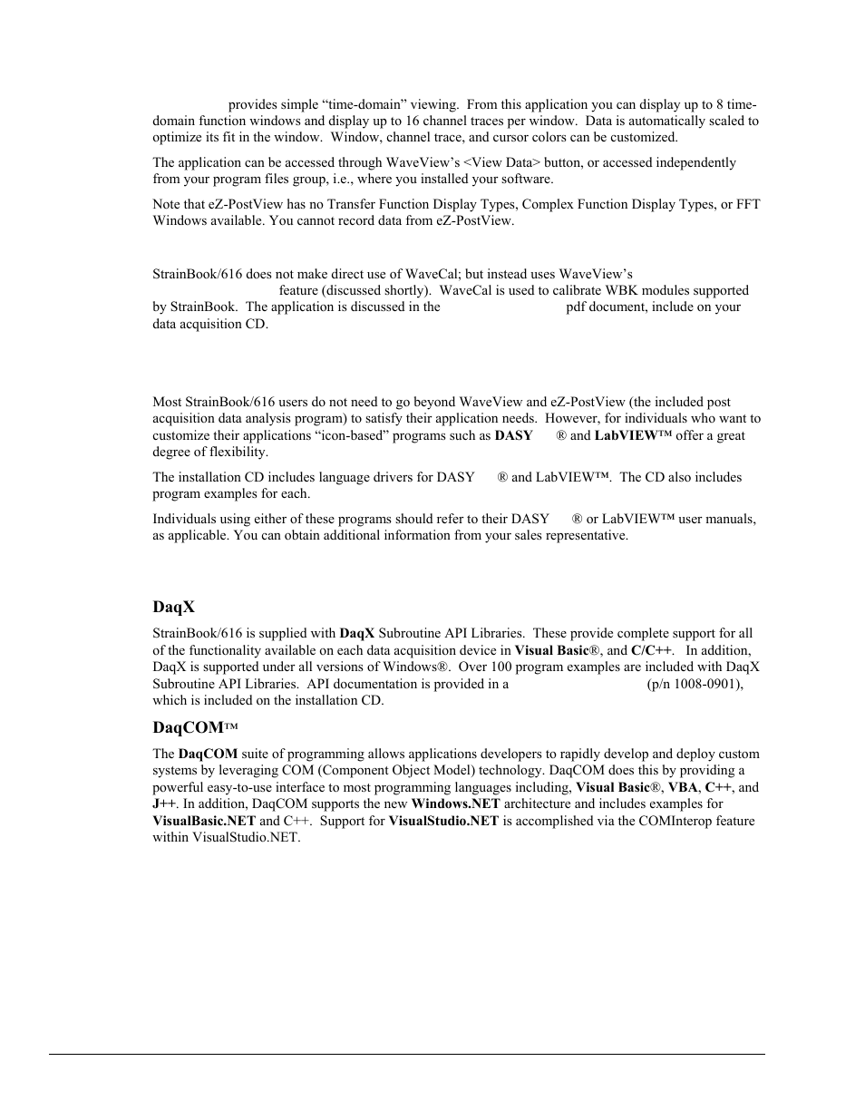 Ez-postview, Wavecal, Icon-based software | Language drivers for programmers | Measurement Computing StrainBook/616 User Manual | Page 34 / 146
