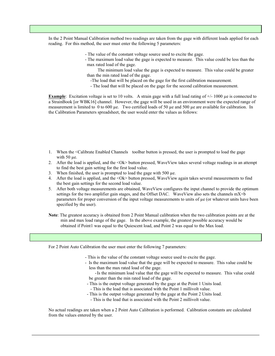 2 point manual calibration, 2 point auto calibration | Measurement Computing StrainBook/616 User Manual | Page 45 / 146