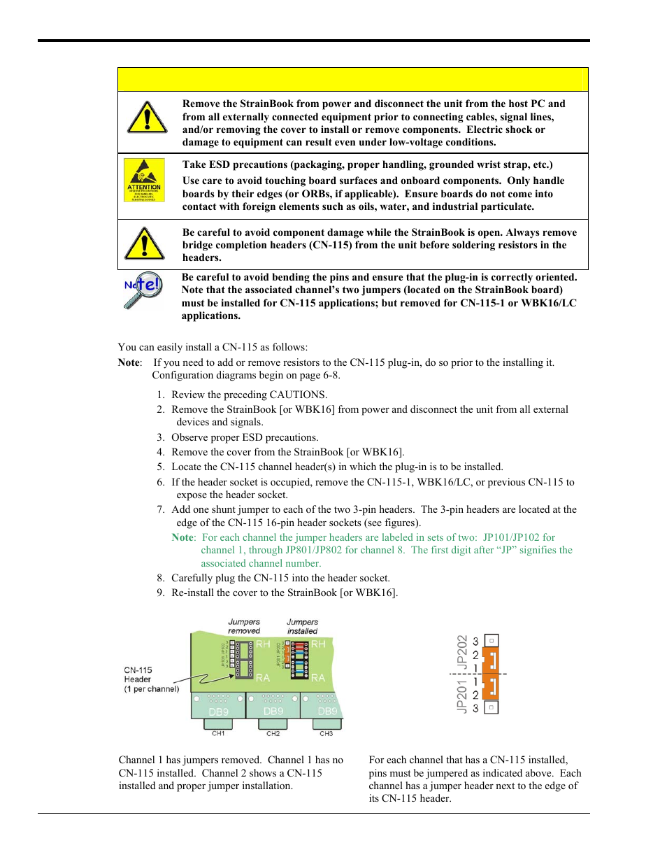 Installing a cn-115, Caution | Measurement Computing StrainBook/616 User Manual | Page 70 / 146