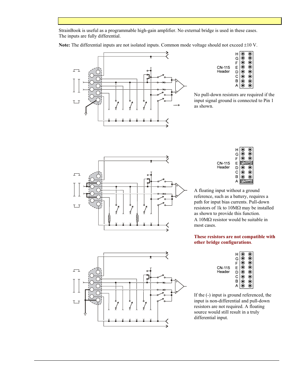 High gain amplifier configurations | Measurement Computing StrainBook/616 User Manual | Page 75 / 146