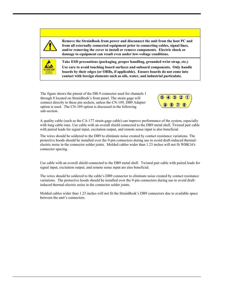 Connecting to the db9 channel input connector, Ca-177 strain-gage cable | Measurement Computing StrainBook/616 User Manual | Page 76 / 146