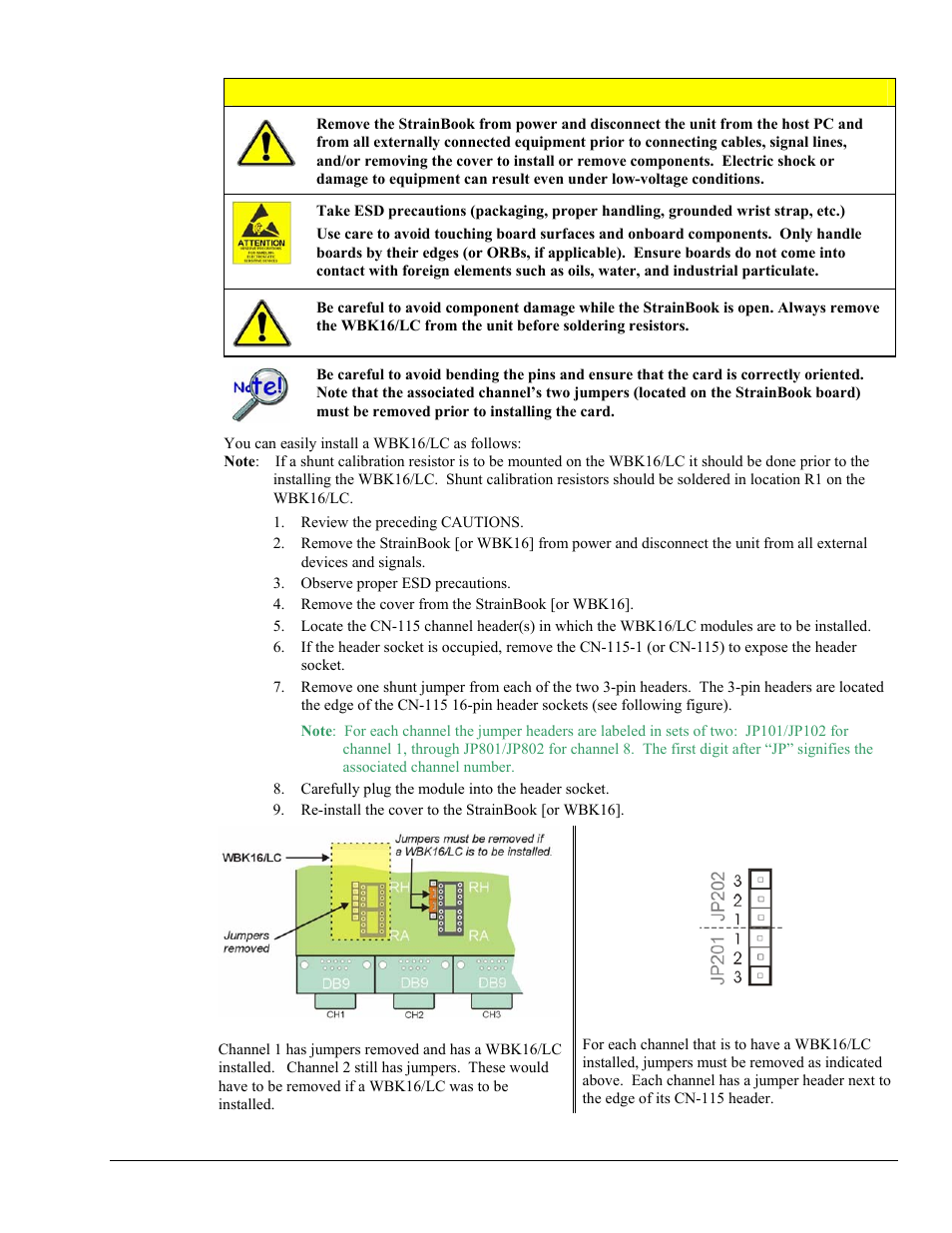 Installation, Installing a wbk16/lc caution | Measurement Computing StrainBook/616 User Manual | Page 83 / 146