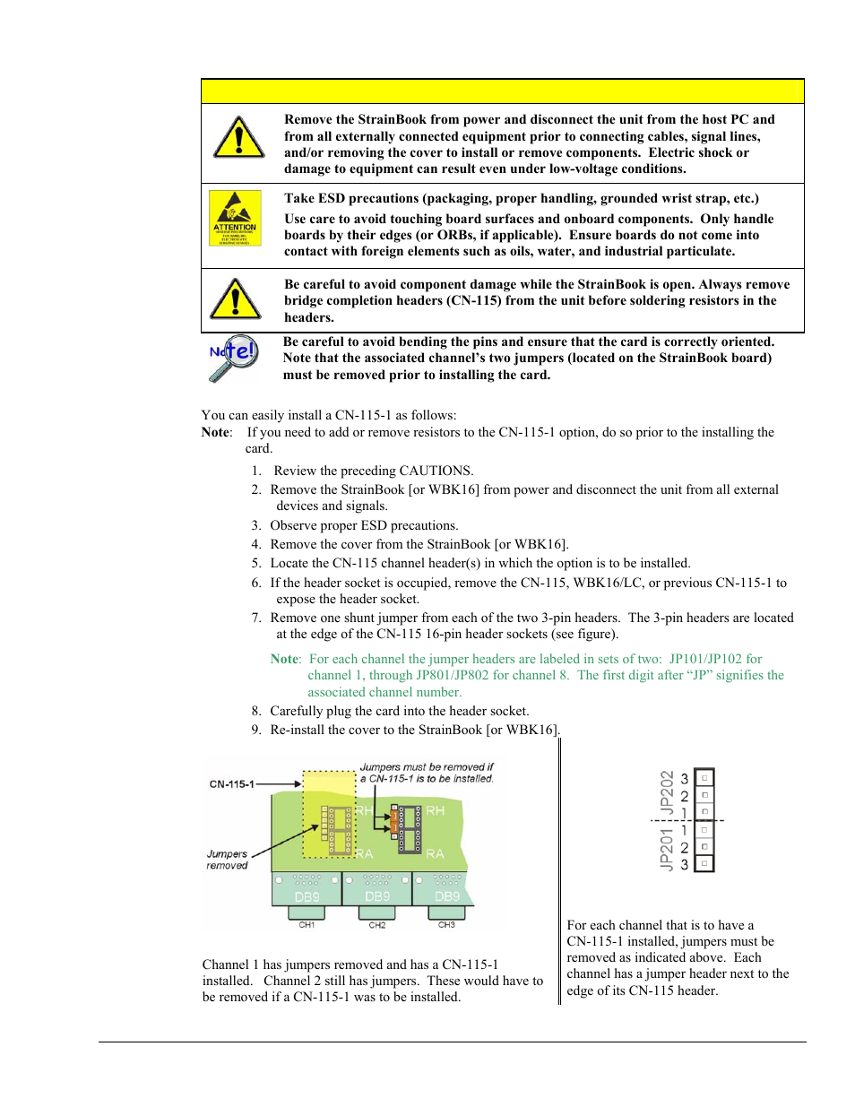 Installing a cn-115-1 caution | Measurement Computing StrainBook/616 User Manual | Page 85 / 146