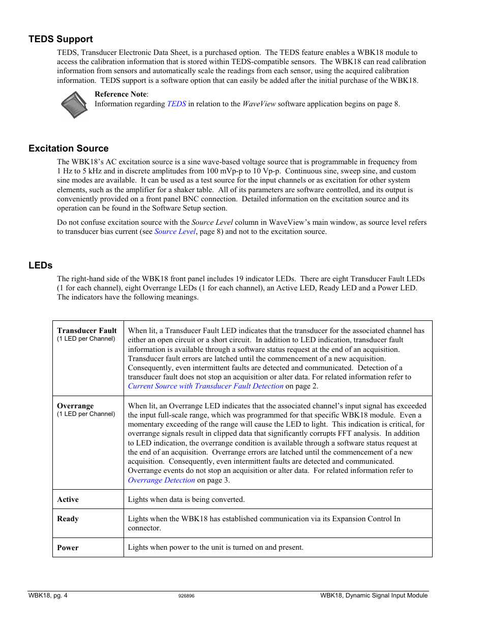 Teds support, Excitation source, Leds | Measurement Computing WBK Options User Manual | Page 119 / 216