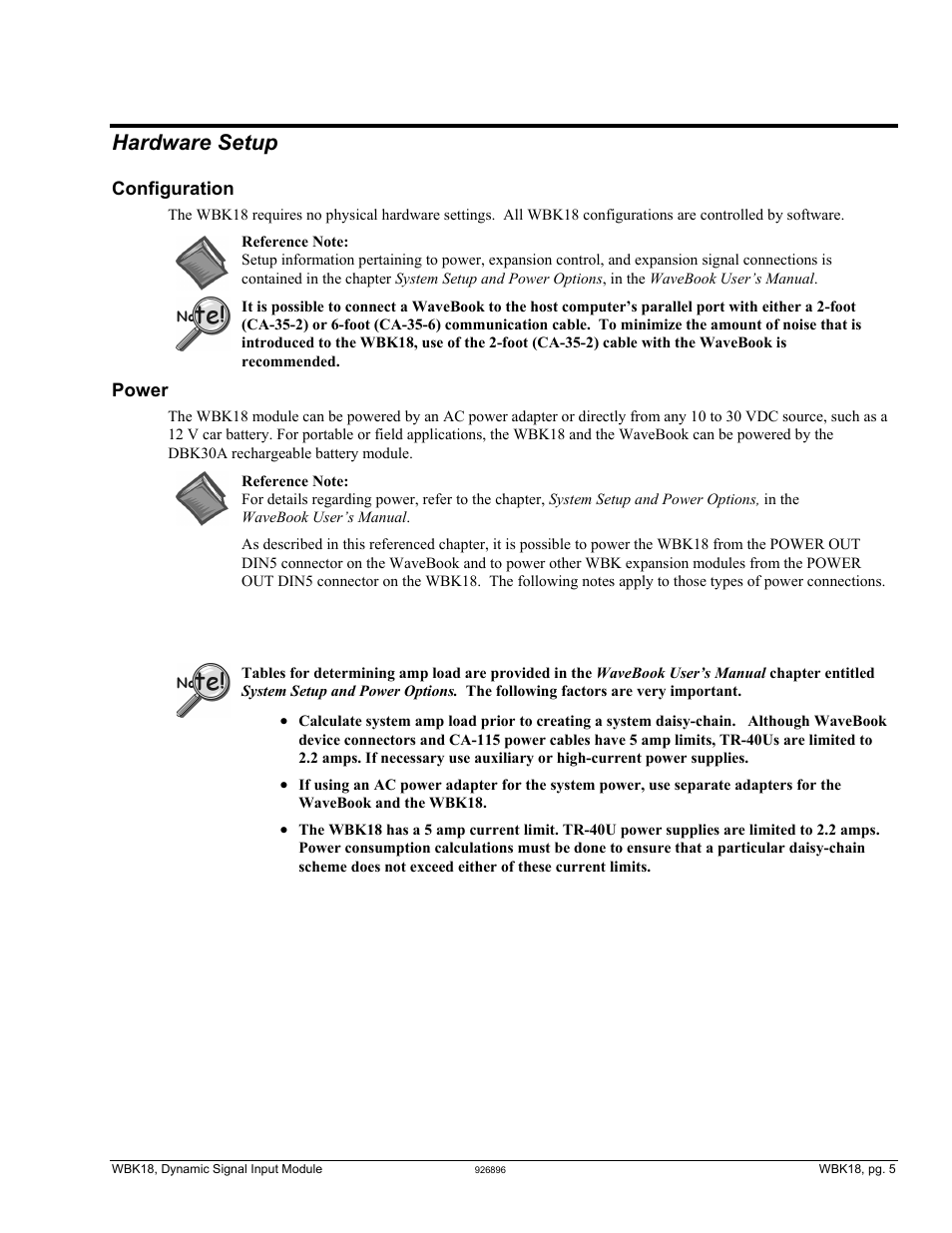 Hardware setup, Hardware setup …… 5, Configuration | Power | Measurement Computing WBK Options User Manual | Page 120 / 216