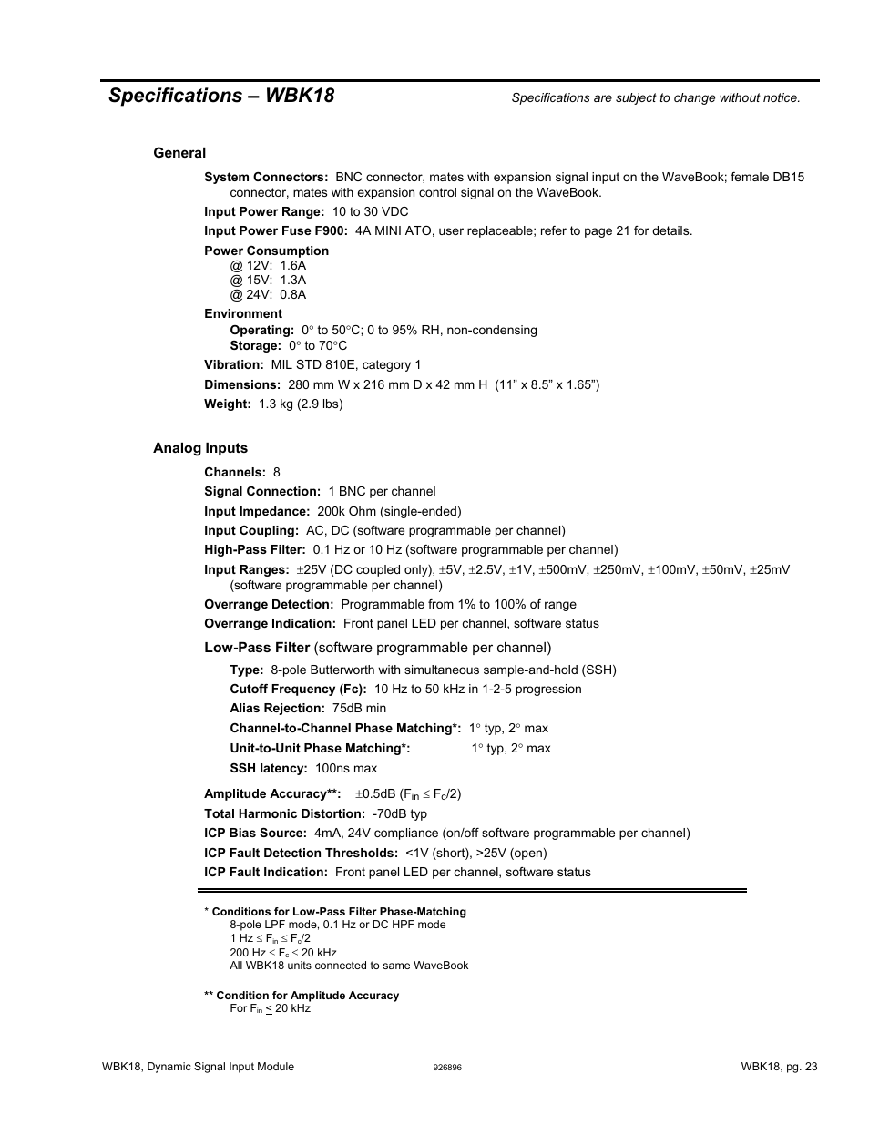 Specifications, Specifications …… 24, Specifications – wbk18 | Measurement Computing WBK Options User Manual | Page 138 / 216