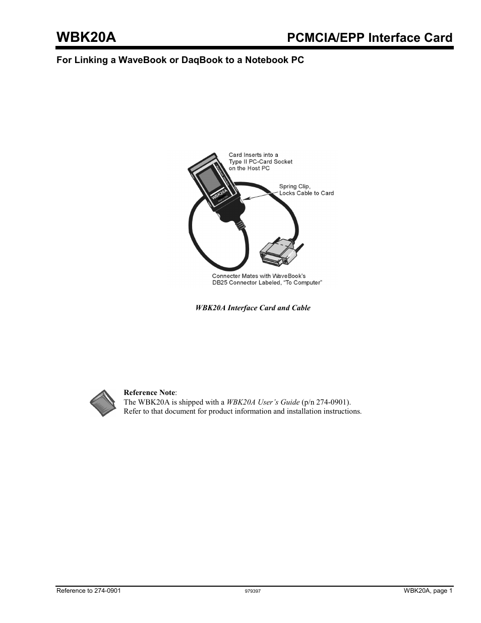 Wbk20a - pcmcia/epp interface card, Wbk20a – pcmcia/epp interface card and cable, Wbk20a | Pcmcia/epp interface card | Measurement Computing WBK Options User Manual | Page 141 / 216