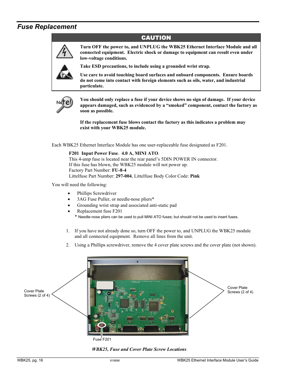 Fuse replacement, Caution | Measurement Computing WBK Options User Manual | Page 161 / 216