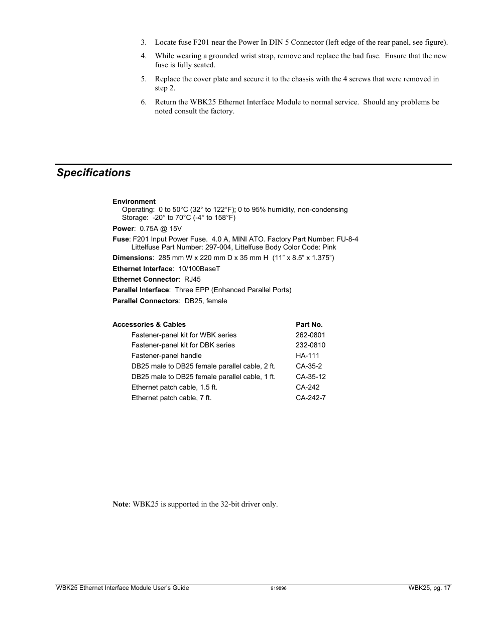 Specifications | Measurement Computing WBK Options User Manual | Page 162 / 216