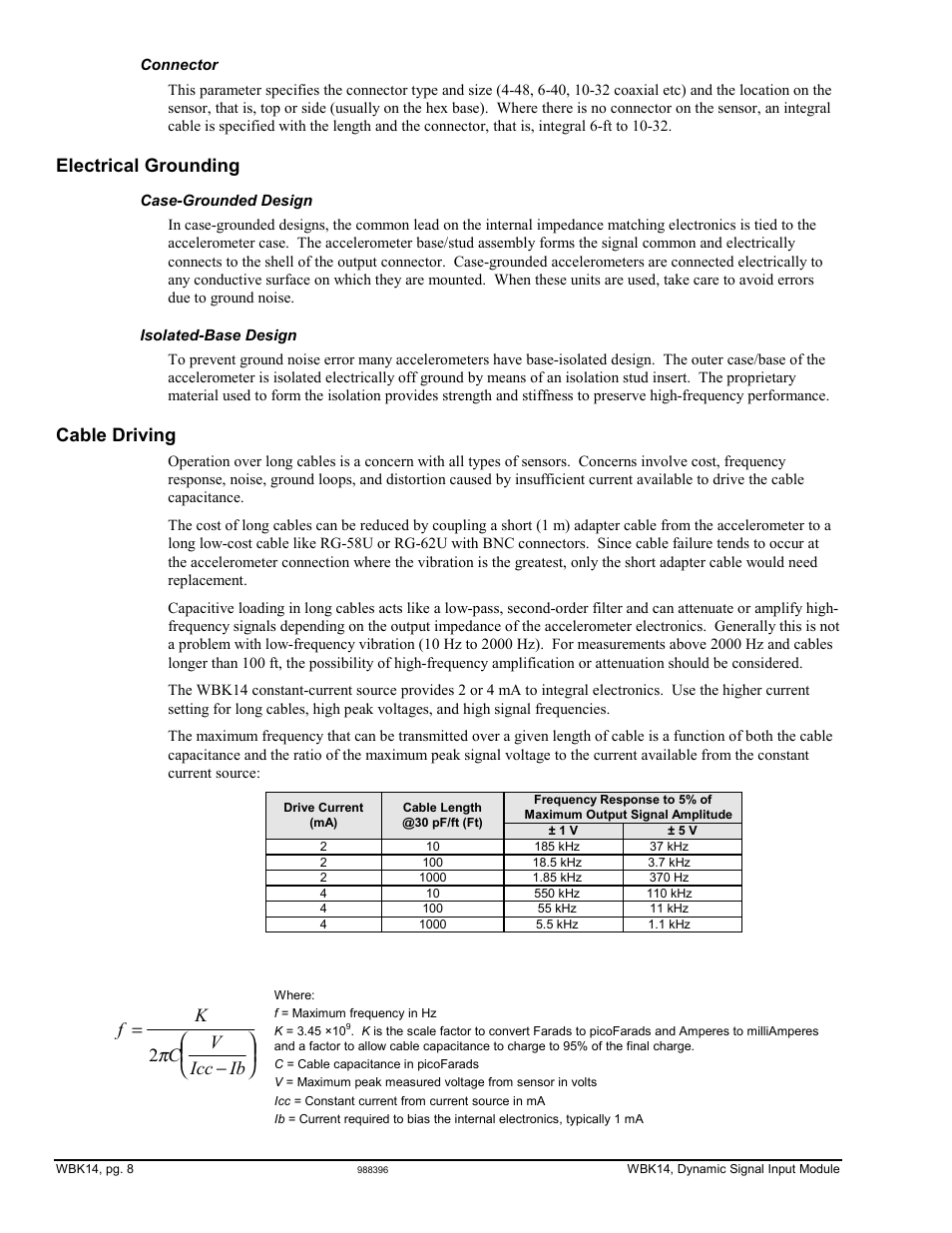 Electrical grounding, Cable driving, Fk c v icc ib = −       2 | Measurement Computing WBK Options User Manual | Page 32 / 216