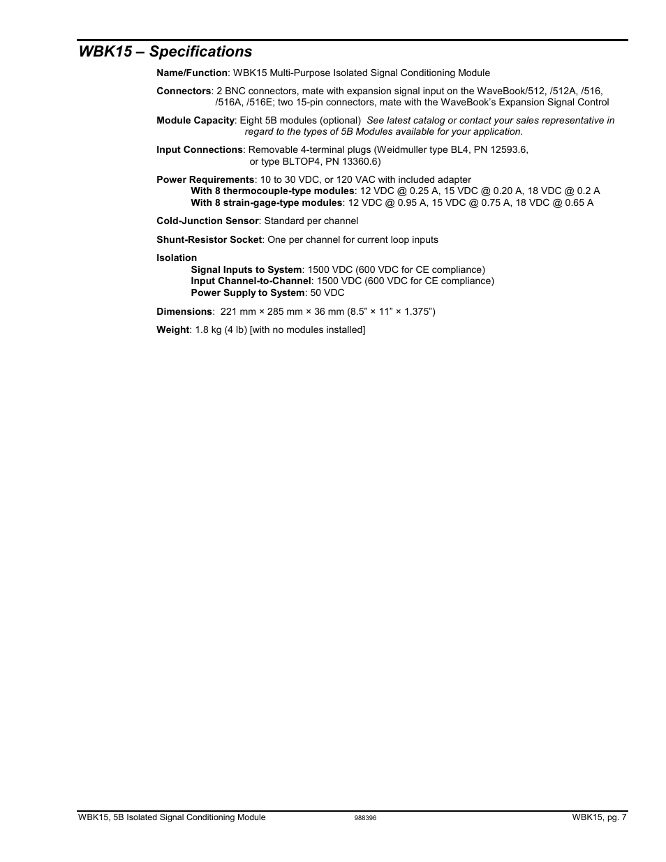 Wbk15 – specifications | Measurement Computing WBK Options User Manual | Page 40 / 216