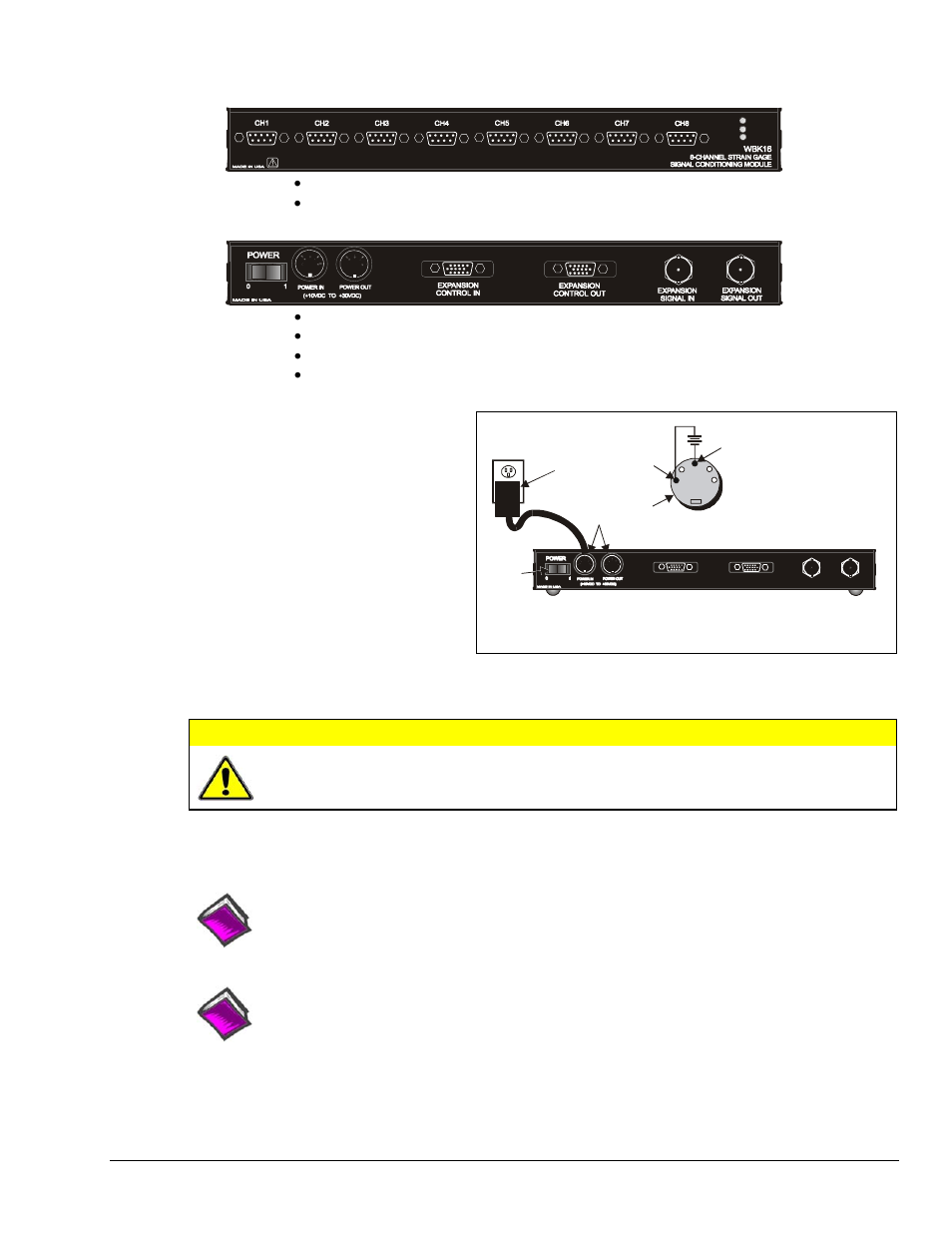 Front & rear panels, Power, Caution | Measurement Computing WBK Options User Manual | Page 43 / 216