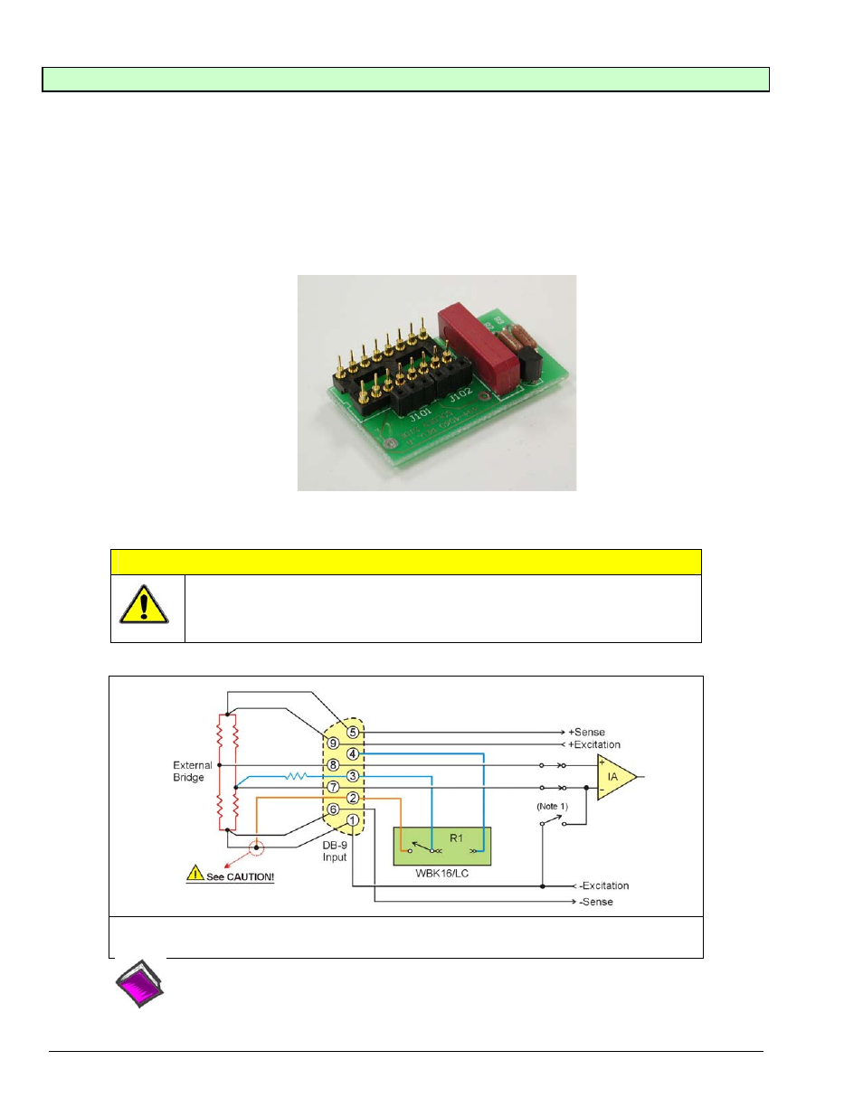 External shunt calibration (2 pt shunt), Caution | Measurement Computing WBK Options User Manual | Page 72 / 216