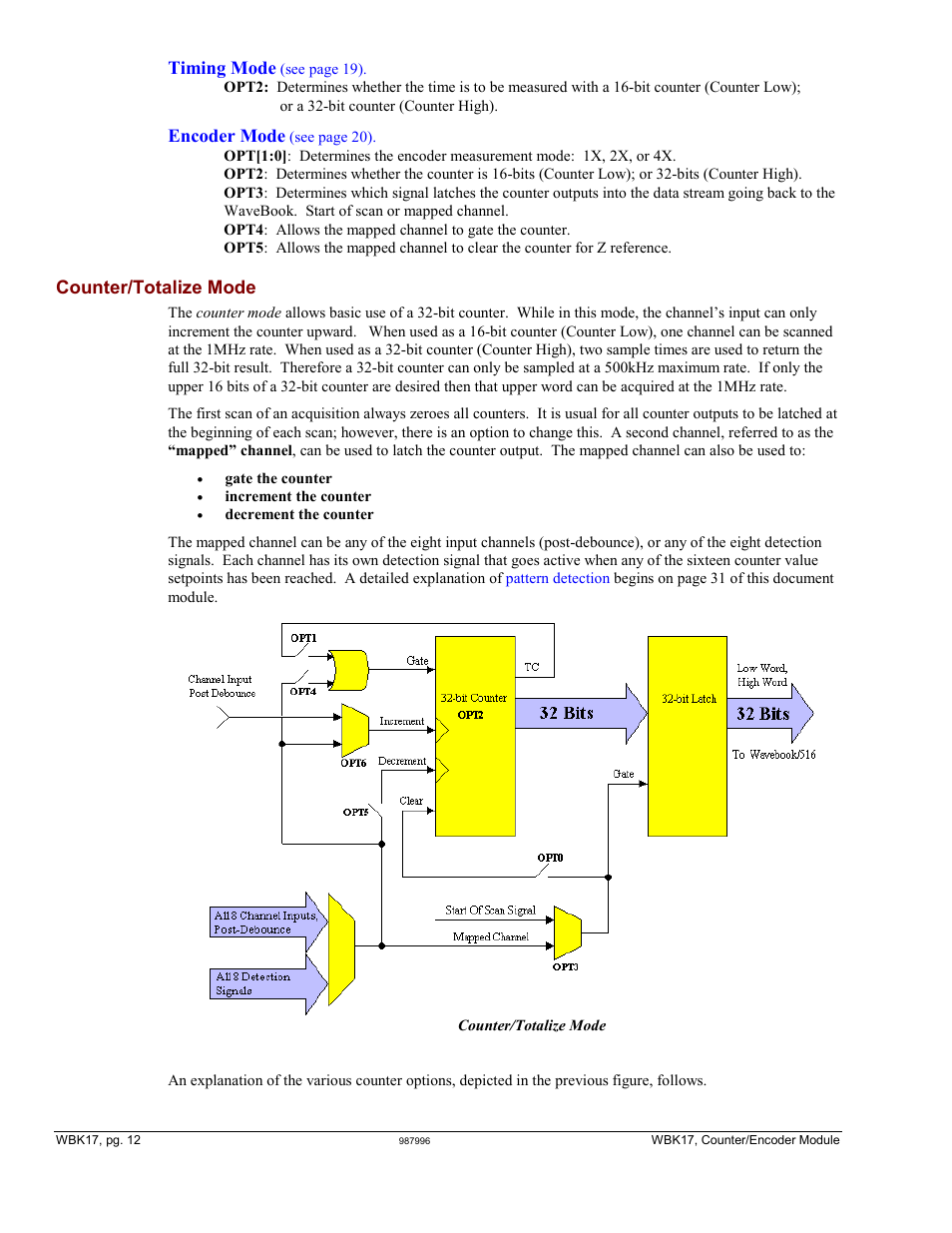 Timing mode, Encoder mode, Counter/totalize mode | Measurement Computing WBK17 User Manual | Page 12 / 38