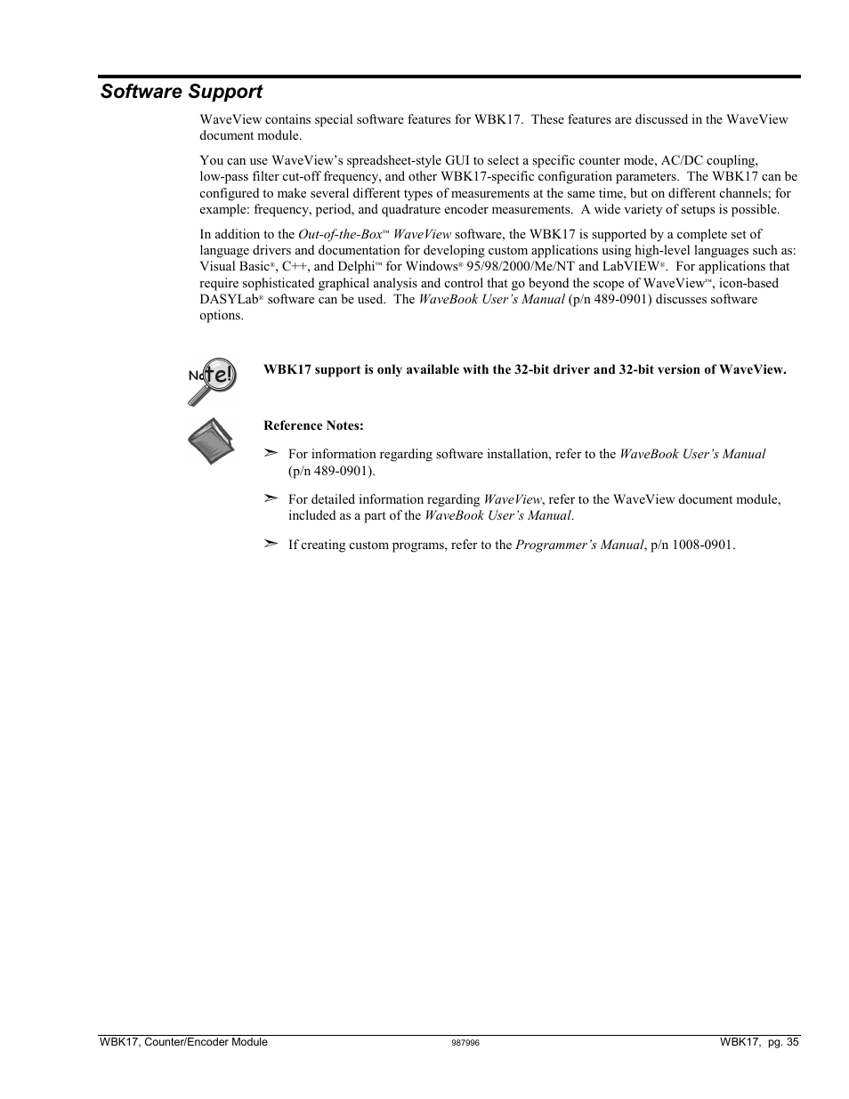 Software support | Measurement Computing WBK17 User Manual | Page 35 / 38