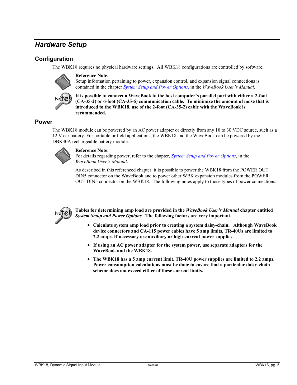 Hardware setup, Configuration, Power | Measurement Computing WBK18 User Manual | Page 5 / 26