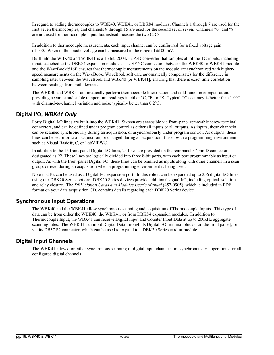 Nchronous input operations …… 16 | Measurement Computing WBK40 User Manual | Page 16 / 34