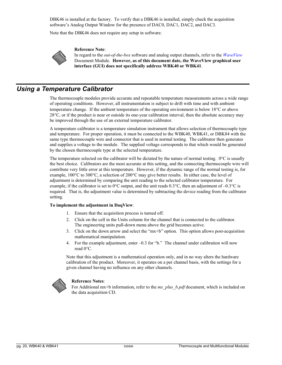 Using a temperature calibrator, Using a temperature calibrator …… 20 | Measurement Computing WBK40 User Manual | Page 20 / 34