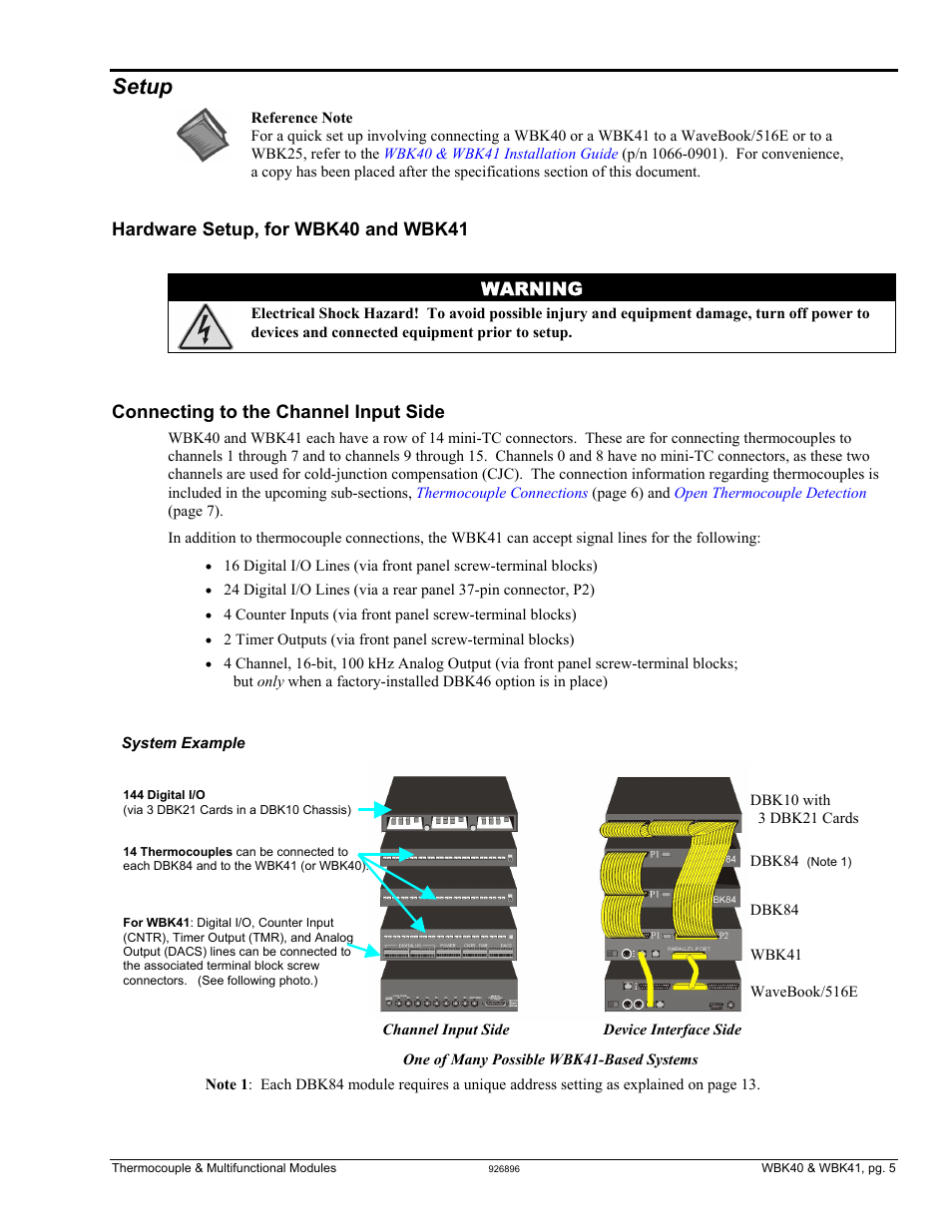 Setup, Setup …… 5, Re setup …… 5 | Measurement Computing WBK40 User Manual | Page 5 / 34