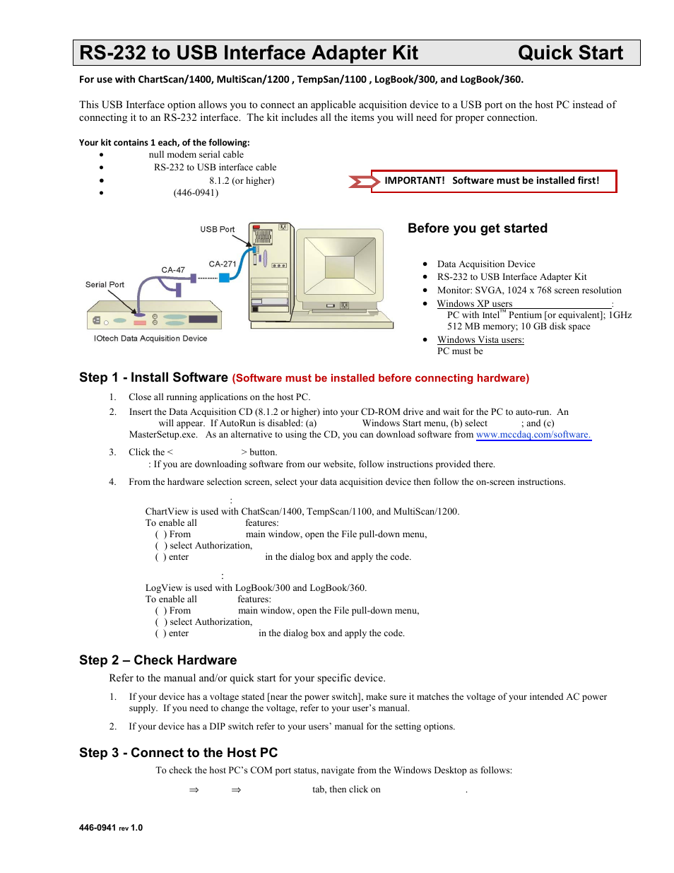 Measurement Computing RS232 to USB Interface User Manual | 2 pages