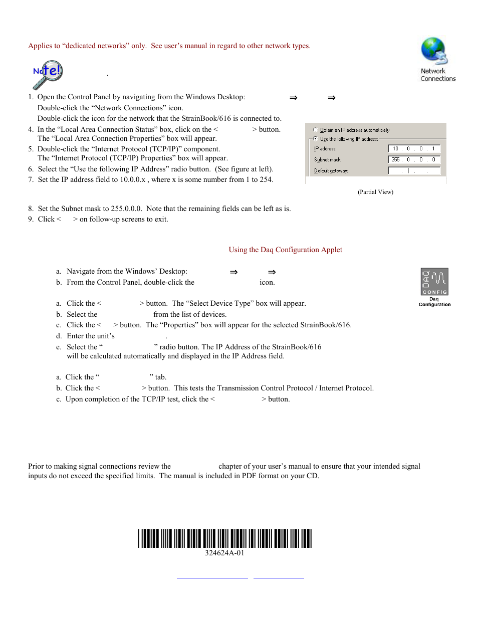 Step 4 - configure computer network settings, Step 5 - configure & test the system, Step 6 - connect data acquisition signal lines | Measurement Computing StrainBook 616 User Manual | Page 2 / 2