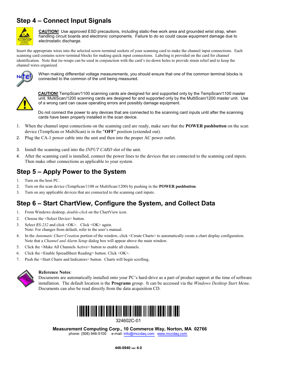 Step 4 – connect input signals, Step 5 – apply power to the system | Measurement Computing TempScan 1100 User Manual | Page 2 / 2