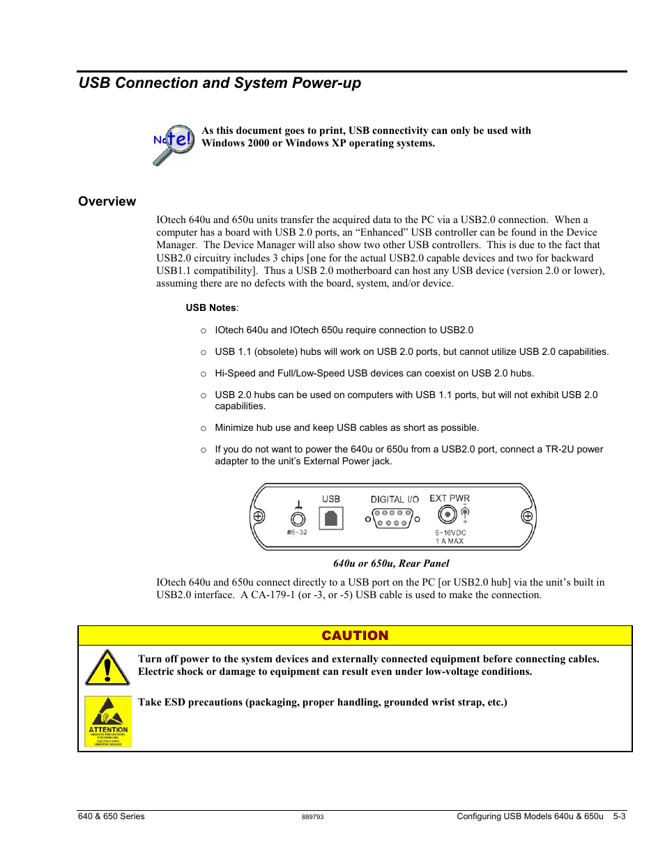 Usb connection and system power-up | Measurement Computing IOtech 640 Series User Manual | Page 39 / 100