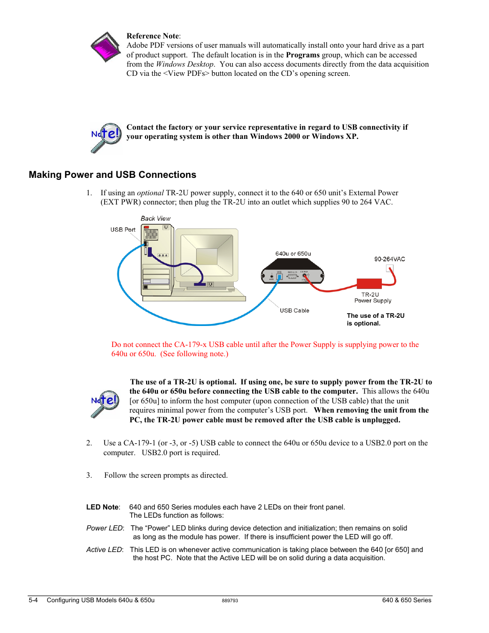 Making power and usb connections | Measurement Computing IOtech 640 Series User Manual | Page 40 / 100