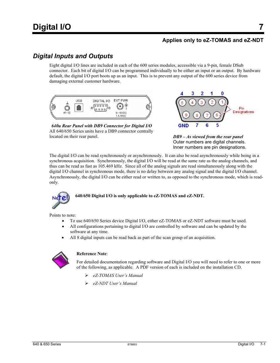 7 - digital i/o, Digital i/o 7, Digital inputs and outputs | Measurement Computing IOtech 640 Series User Manual | Page 53 / 100