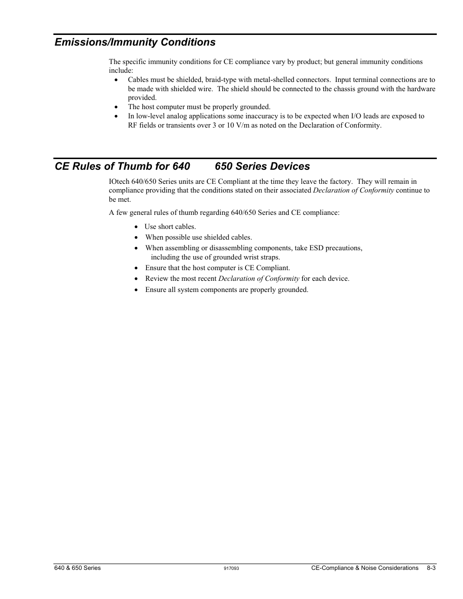 Emissions/immunity conditions | Measurement Computing IOtech 640 Series User Manual | Page 57 / 100