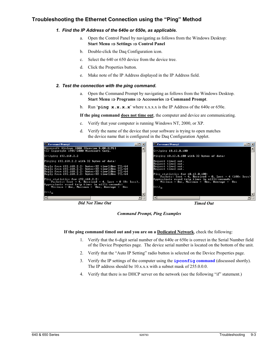 Connection using the “ping” method …… 9-3 | Measurement Computing IOtech 640 Series User Manual | Page 61 / 100