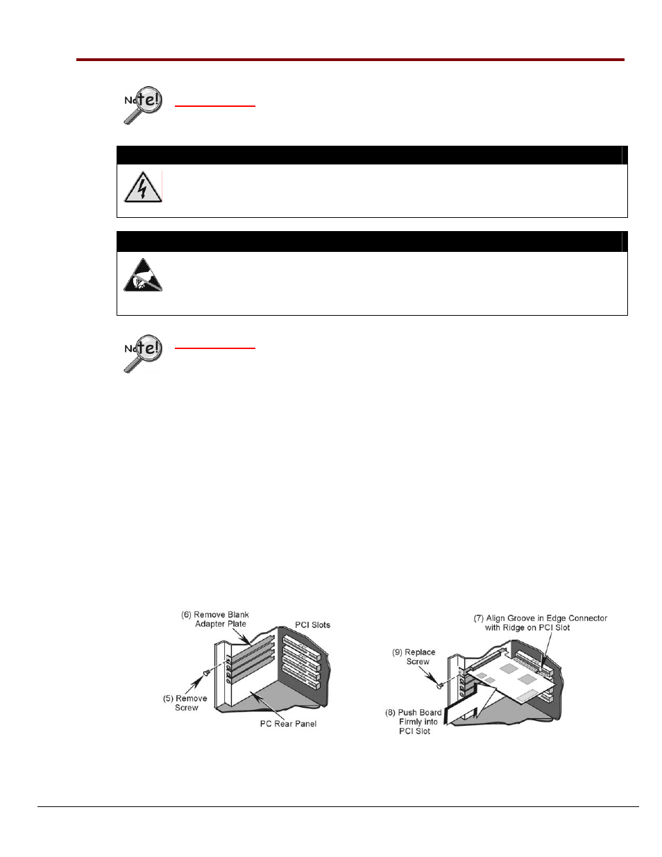 Step 2 – install boards in available pci bus-slots, Install boards in available pci bus-slots, Step 2 | Warning, Caution, Important: bus mastering dma must be enabled | Measurement Computing ADAC/5500 Series Installation User Manual | Page 7 / 16