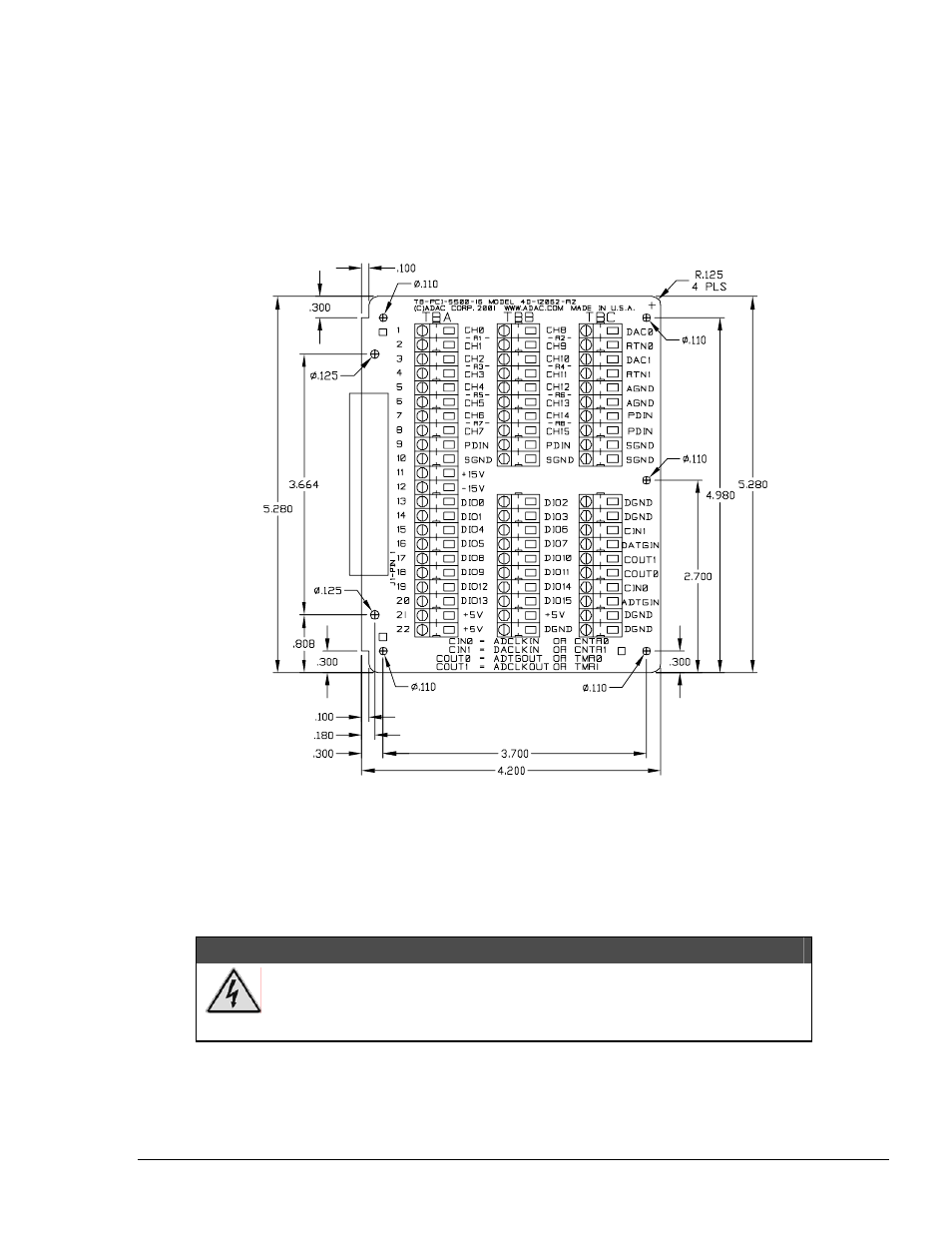 Adac-tb-16 screw-terminal board, Warning | Measurement Computing ADAC/5500 Series User Manual | Page 32 / 60
