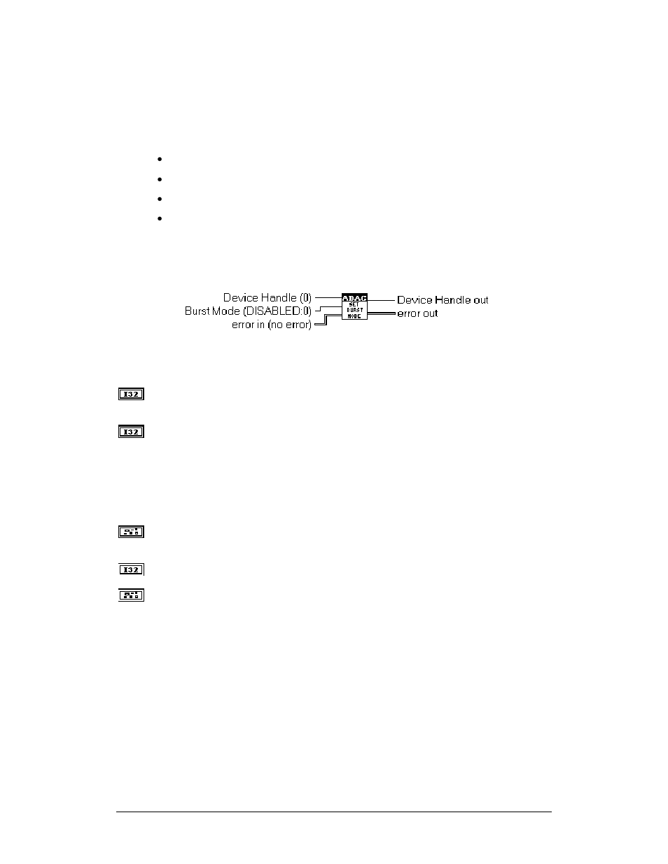 Adac burst config library, Adac set burst mode | Measurement Computing ADAC-LVi User Manual | Page 125 / 271