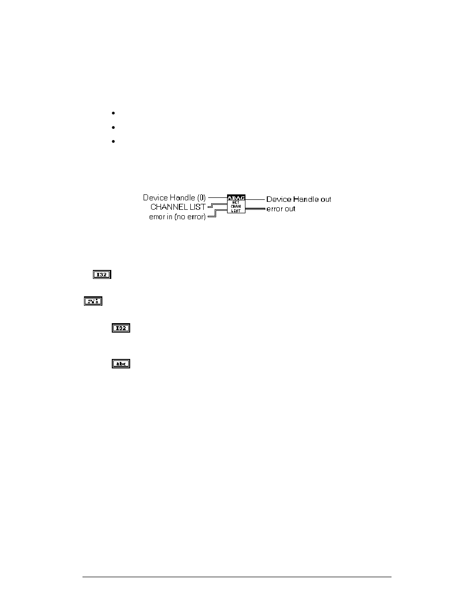Adac channel config library, Adac set channel list | Measurement Computing ADAC-LVi User Manual | Page 130 / 271