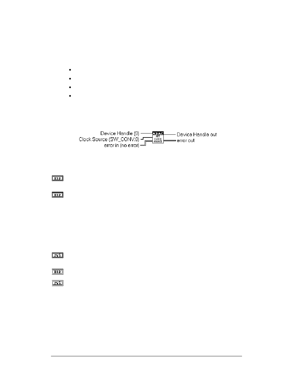 Adac clock config library, Adac set clock source | Measurement Computing ADAC-LVi User Manual | Page 134 / 271