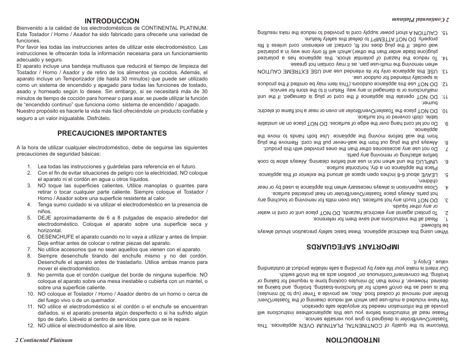 Introduction, Important safeguards, Introduccion | Precauciones importantes | Continental CP43579 User Manual | Page 10 / 16