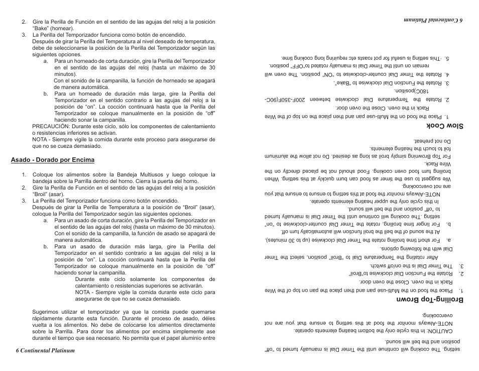 Broiling-top brown, Slow cook | Continental CP43579 User Manual | Page 14 / 16