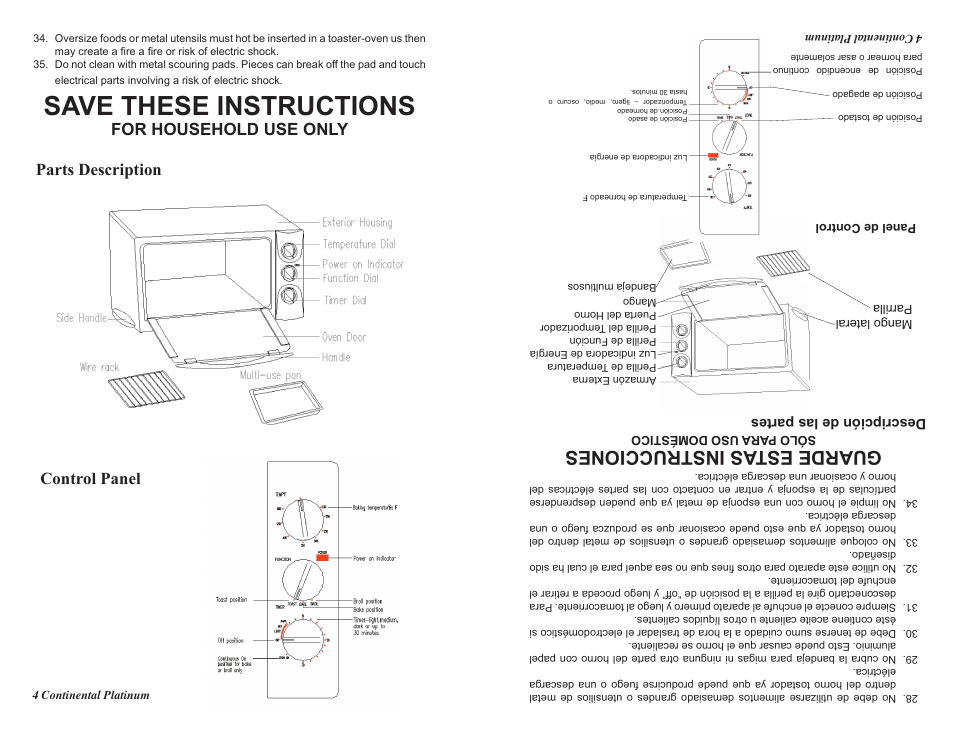 Save these instructions, Guarde estas instrucciones, Descripción de las partes | Continental CP43579 User Manual | Page 4 / 16